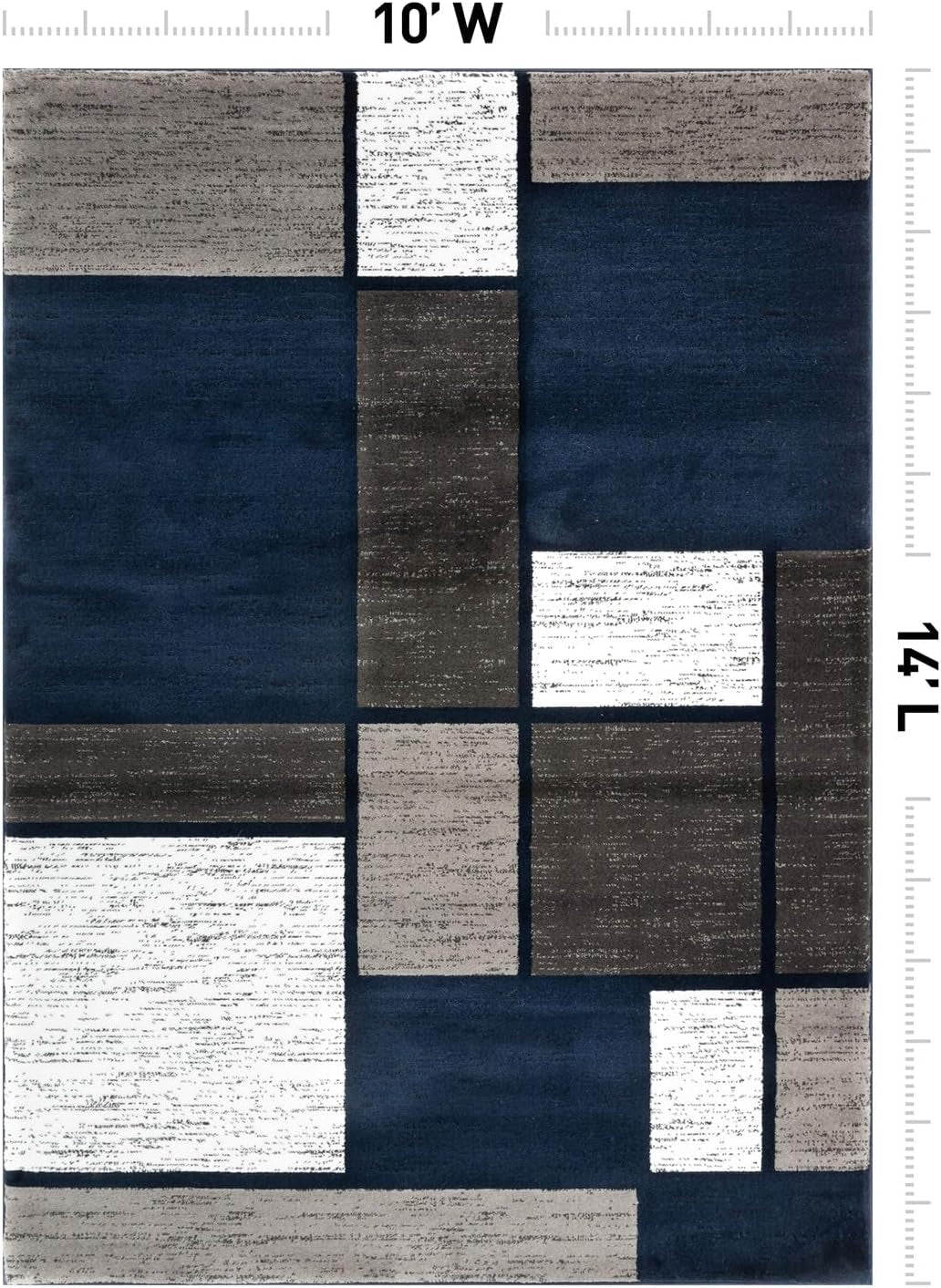 Modern Geometric Boxes Area Rug (10' x 14') – Navy Fade-Resistant Rectangular Rug for Living Room & Bedroom