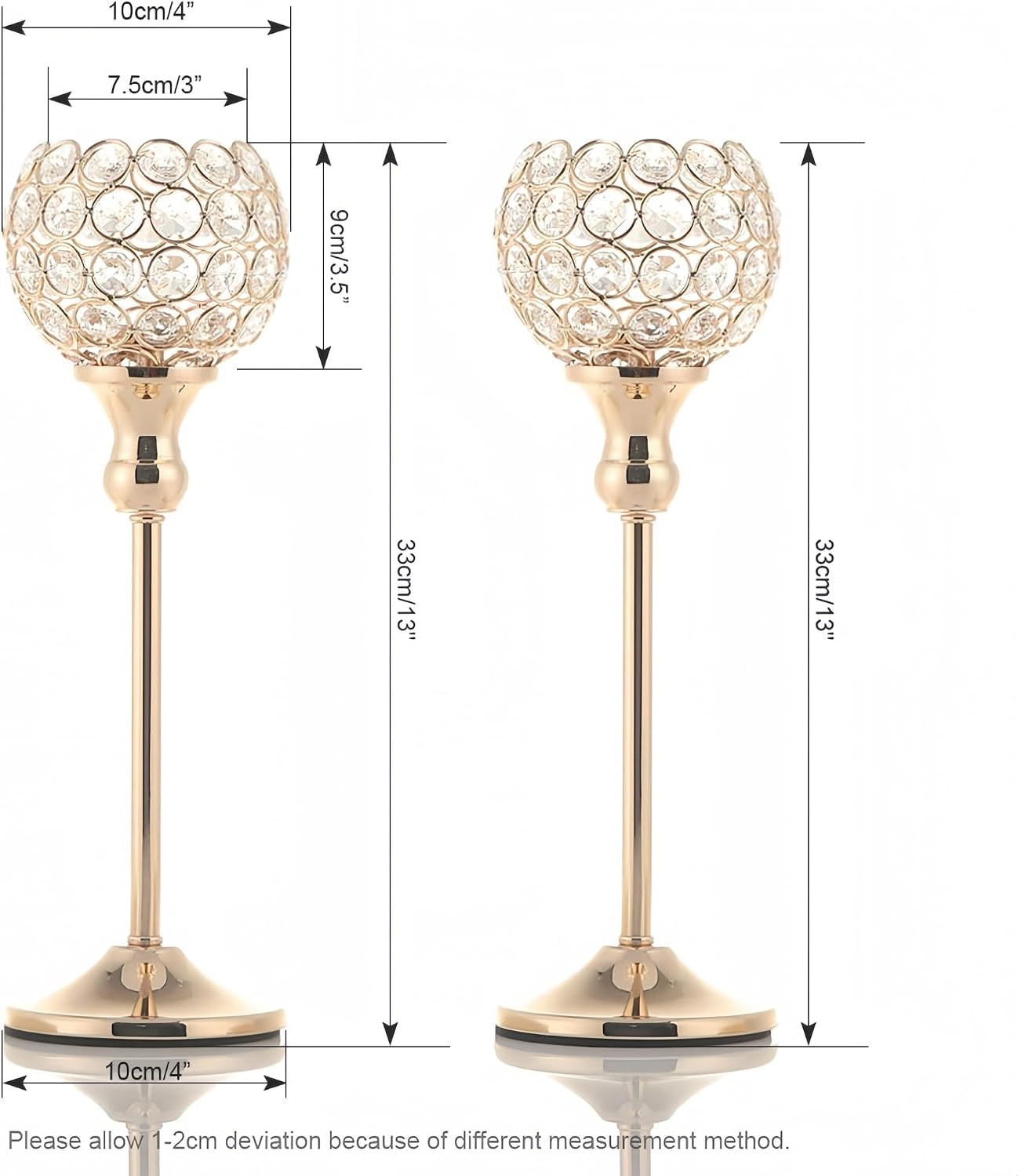 Gold Crystal Candle Holders (Set of 2) – Elegant Centerpieces for Fireplace, Wedding & Table Decor