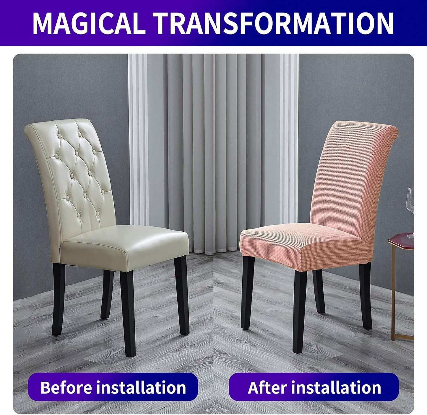 The AuraStretch Dining Chair Covers (Set of 4) – Premium Washable Slipcovers for Home & Banquet, Dusty Pink