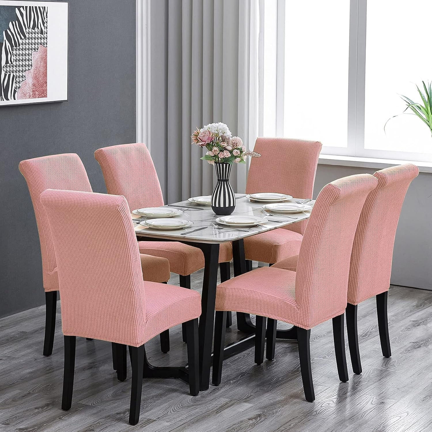The AuraStretch Dining Chair Covers (Set of 4) – Premium Washable Slipcovers for Home & Banquet, Dusty Pink