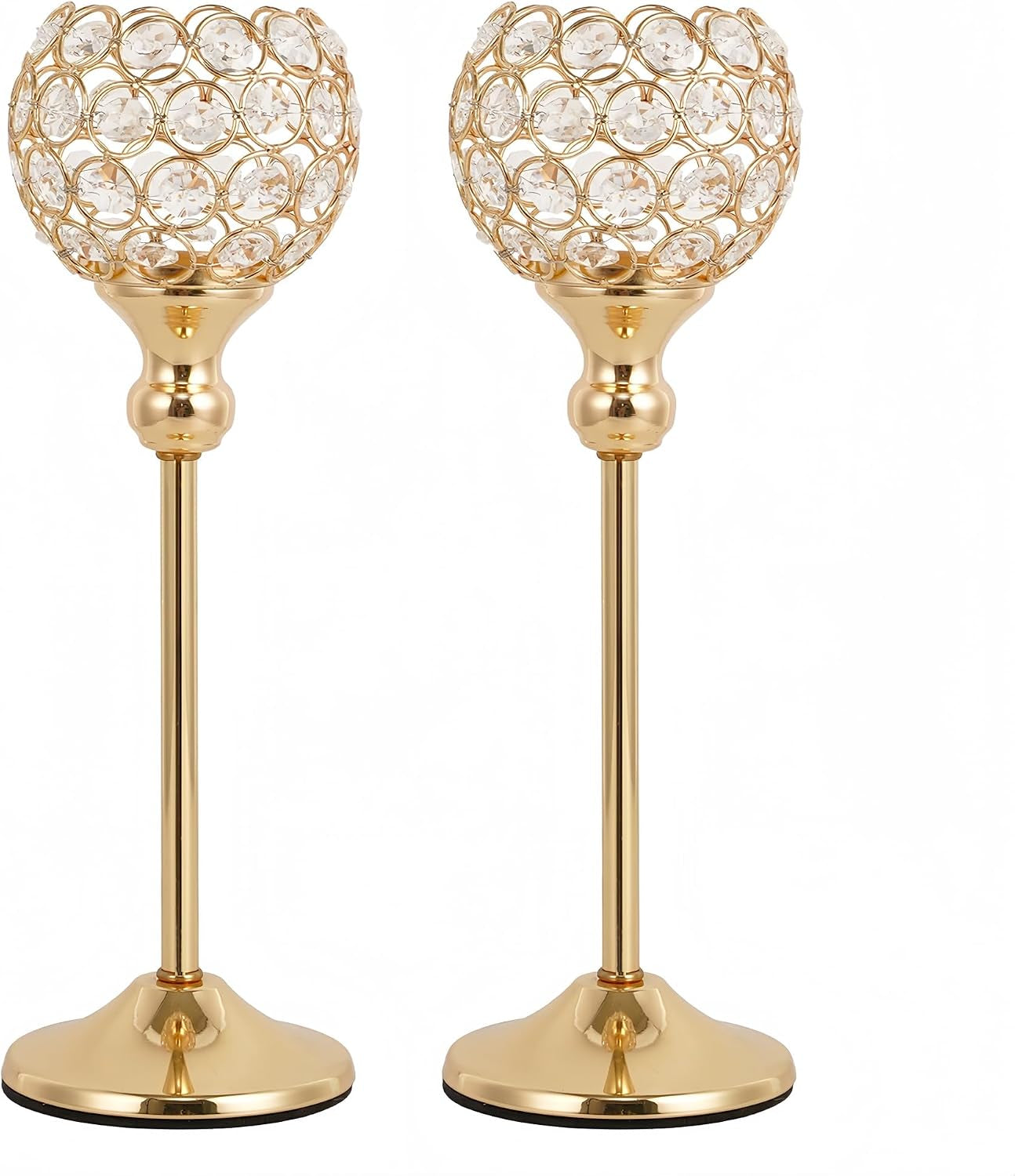 Gold Crystal Candle Holders (Set of 2) – Elegant Centerpieces for Fireplace, Wedding & Table Decor