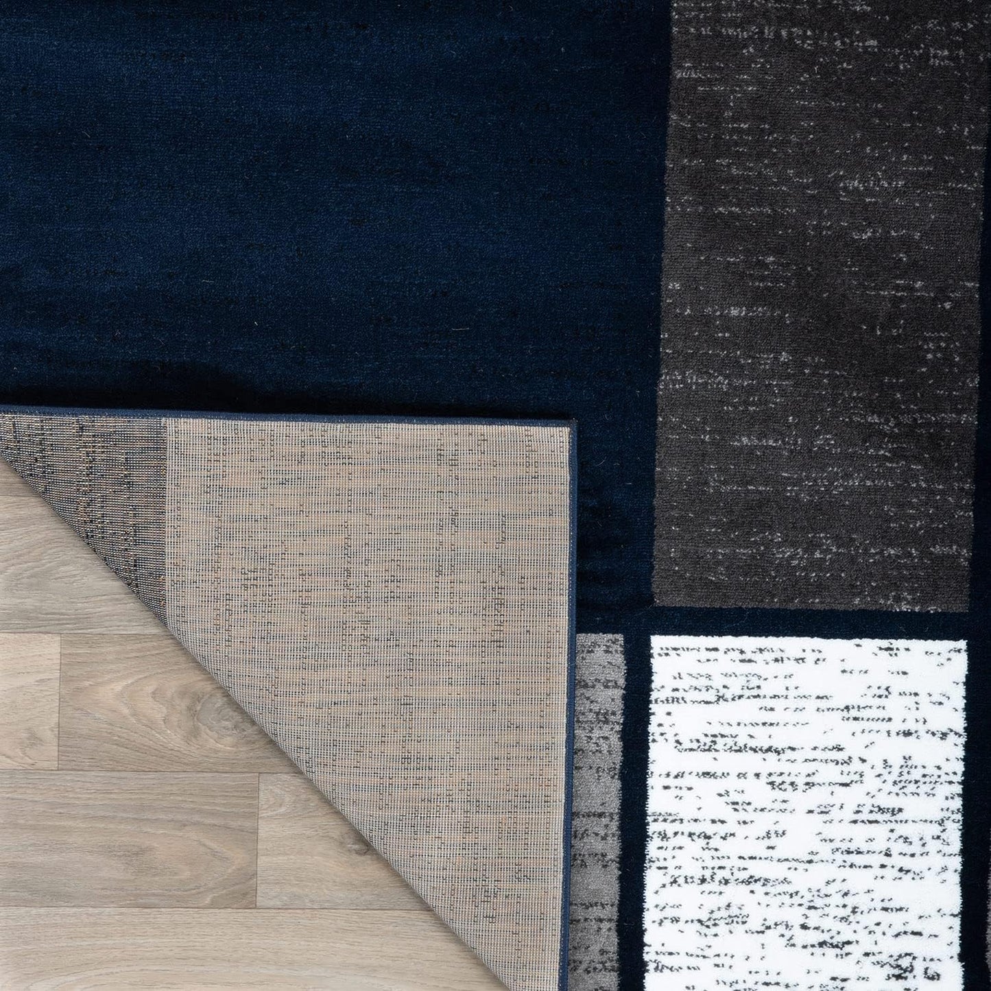 Modern Geometric Boxes Area Rug (10' x 14') – Navy Fade-Resistant Rectangular Rug for Living Room & Bedroom