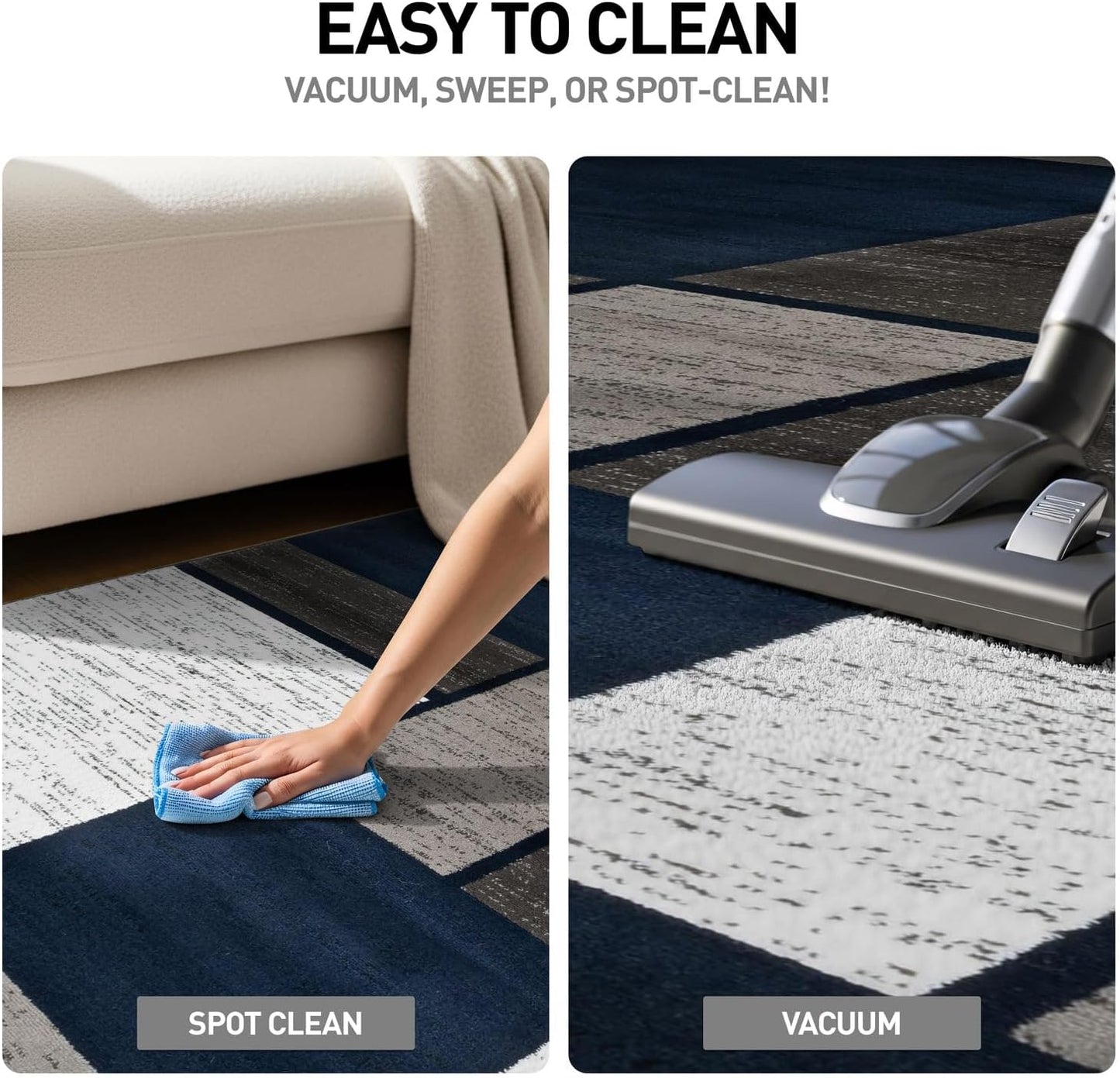 Modern Geometric Boxes Area Rug (10' x 14') – Navy Fade-Resistant Rectangular Rug for Living Room & Bedroom