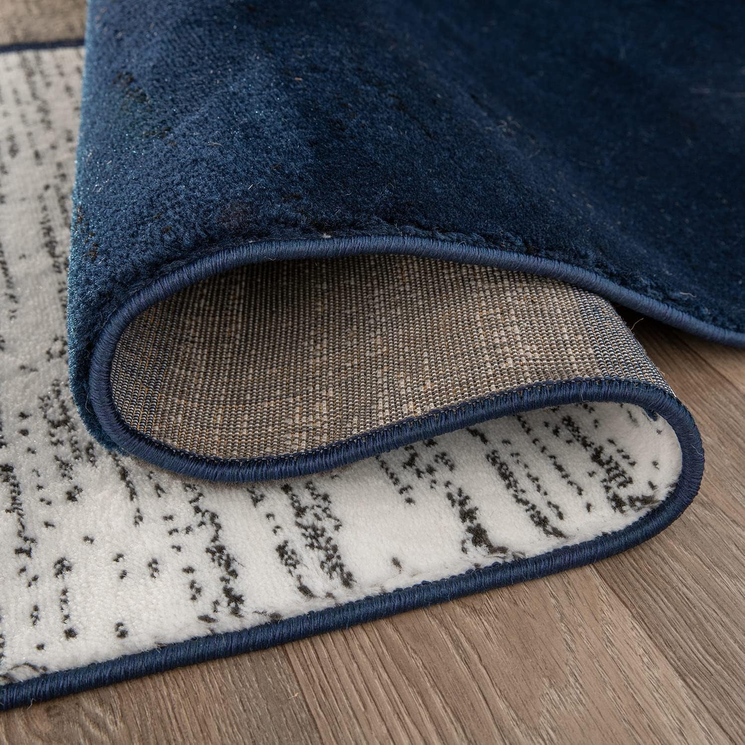 Modern Geometric Boxes Area Rug (10' x 14') – Navy Fade-Resistant Rectangular Rug for Living Room & Bedroom