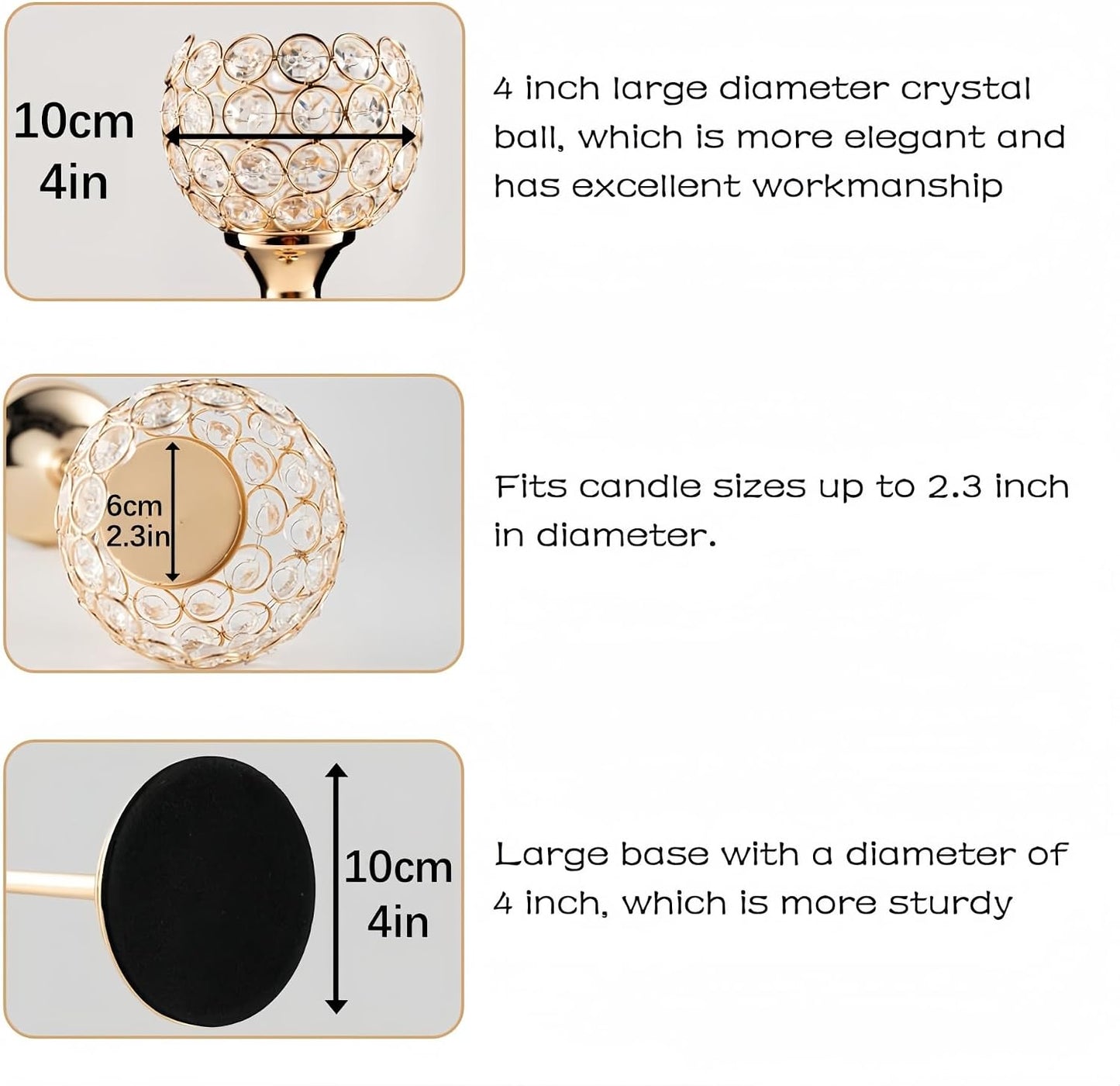 Gold Crystal Candle Holders (Set of 2) – Elegant Centerpieces for Fireplace, Wedding & Table Decor